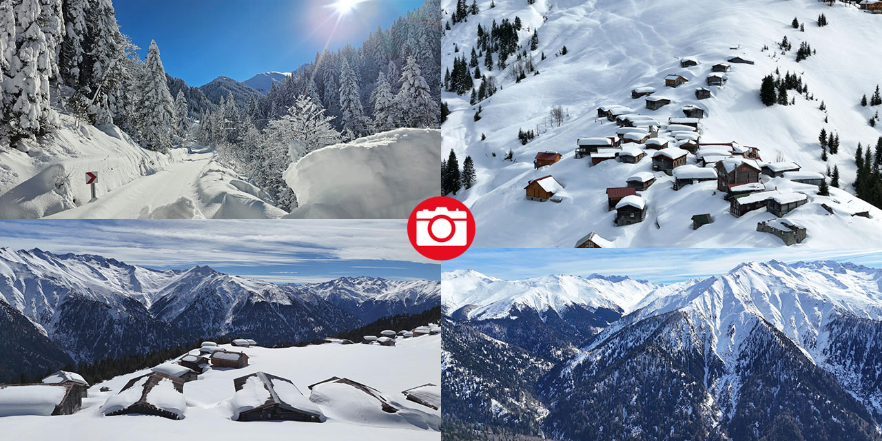 Rize'de Kaçkar Dağları ve yaylalardaki kar manzarası