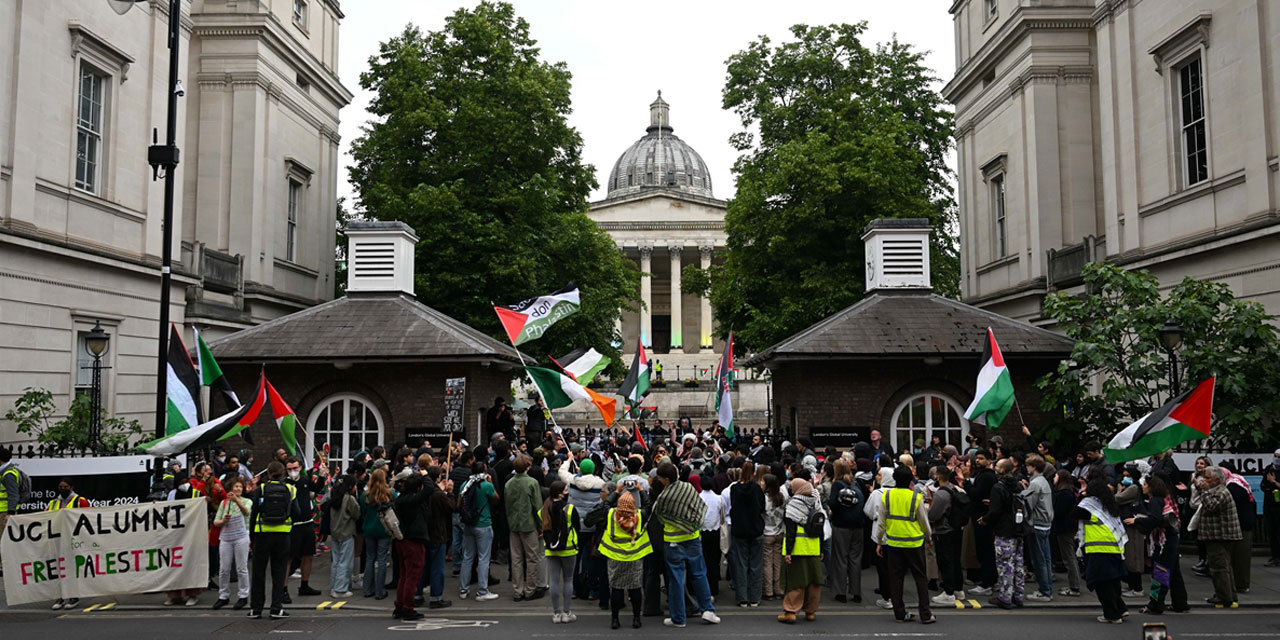 Londra'da üniversitelilerden Filistin eylemlerine katıldıkları için uzaklaştırılan arkadaşlarına destek