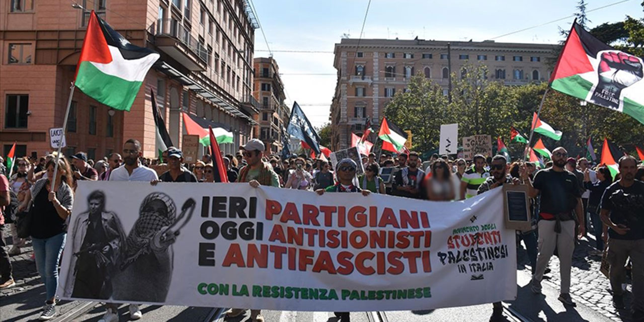İtalya'da Filistin'e destek yürüyüşü: israil bir terörist devlet!
