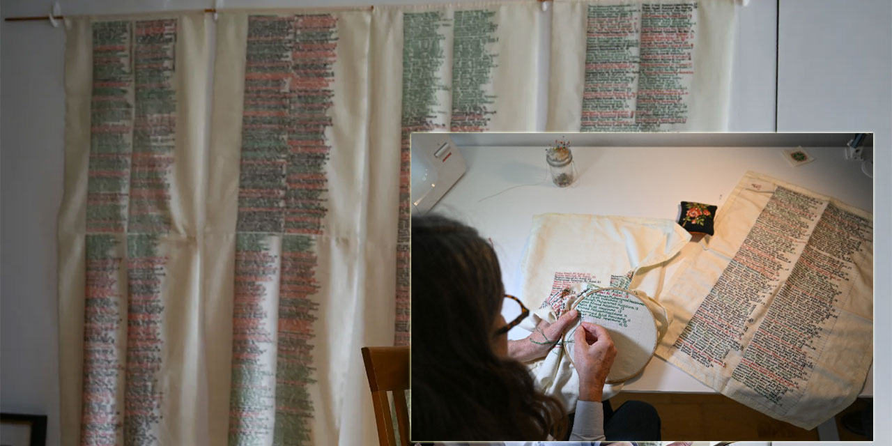 İrlandalı Mary, israilin öldürdüğü Filistinlilerin isimlerini tek tek nakışla yazıyor