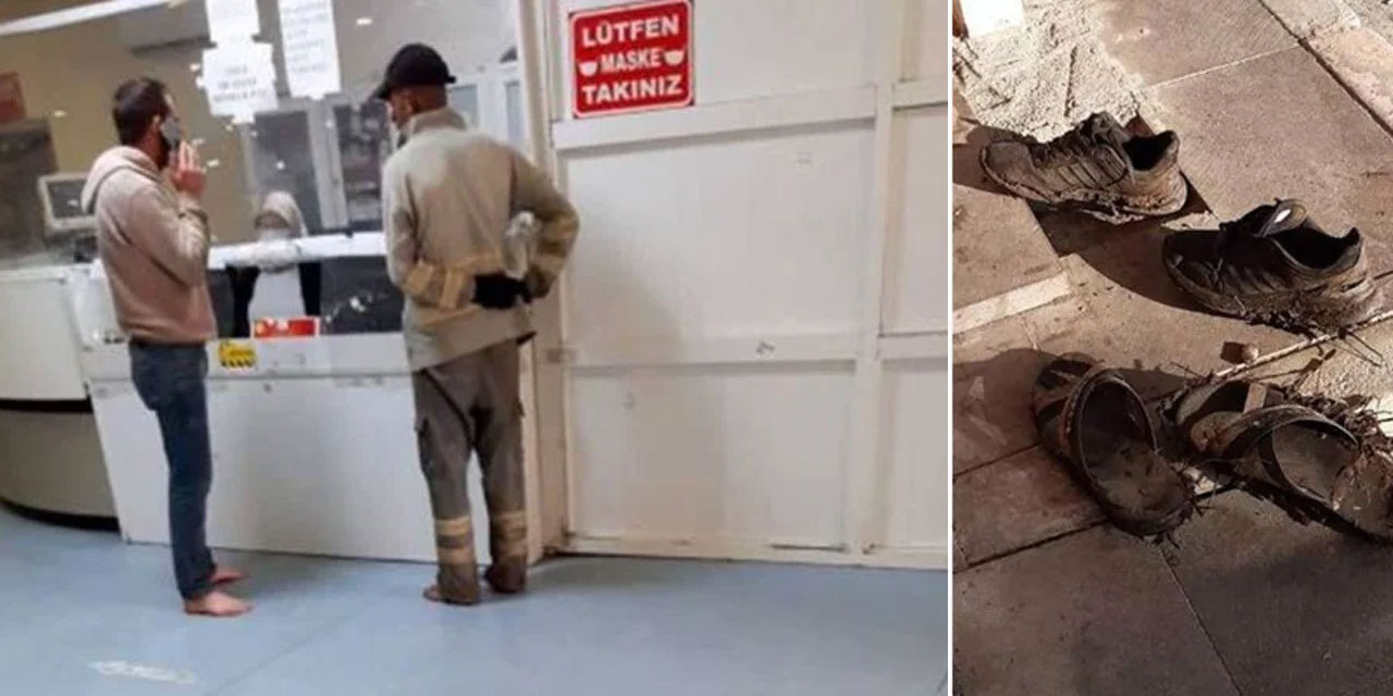 Hastane kirlenmesin diye çamurlu ayakkabılarını dışarıda çıkardılar