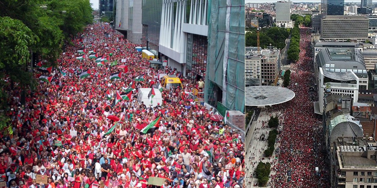 On binlerce kişi Avrupa Birliği'nin kalbinde israile 'kırmızı çizgi' çekilmesi talebiyle meydanlarda
