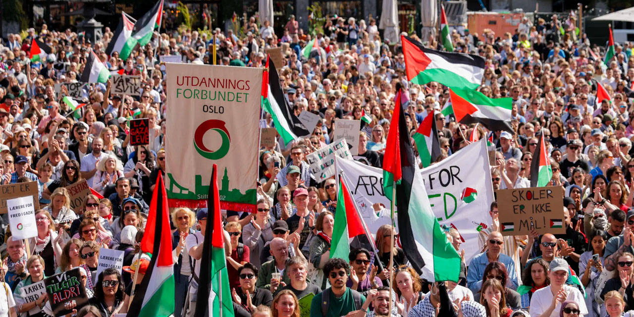 Binlerce Norveçli Filistin'e destek için meydanlarda