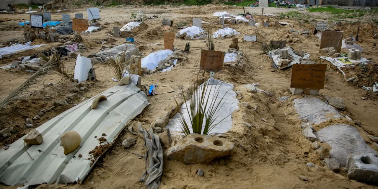Gazze'de okul bahçelerine gömülen cenazeler kuşatmanın azalmasıyla mezarlıklara taşınıyor