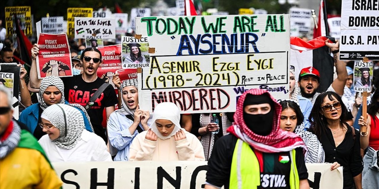 ABD'de terörist israile Ayşenur Ezgi Eygi protestosu
