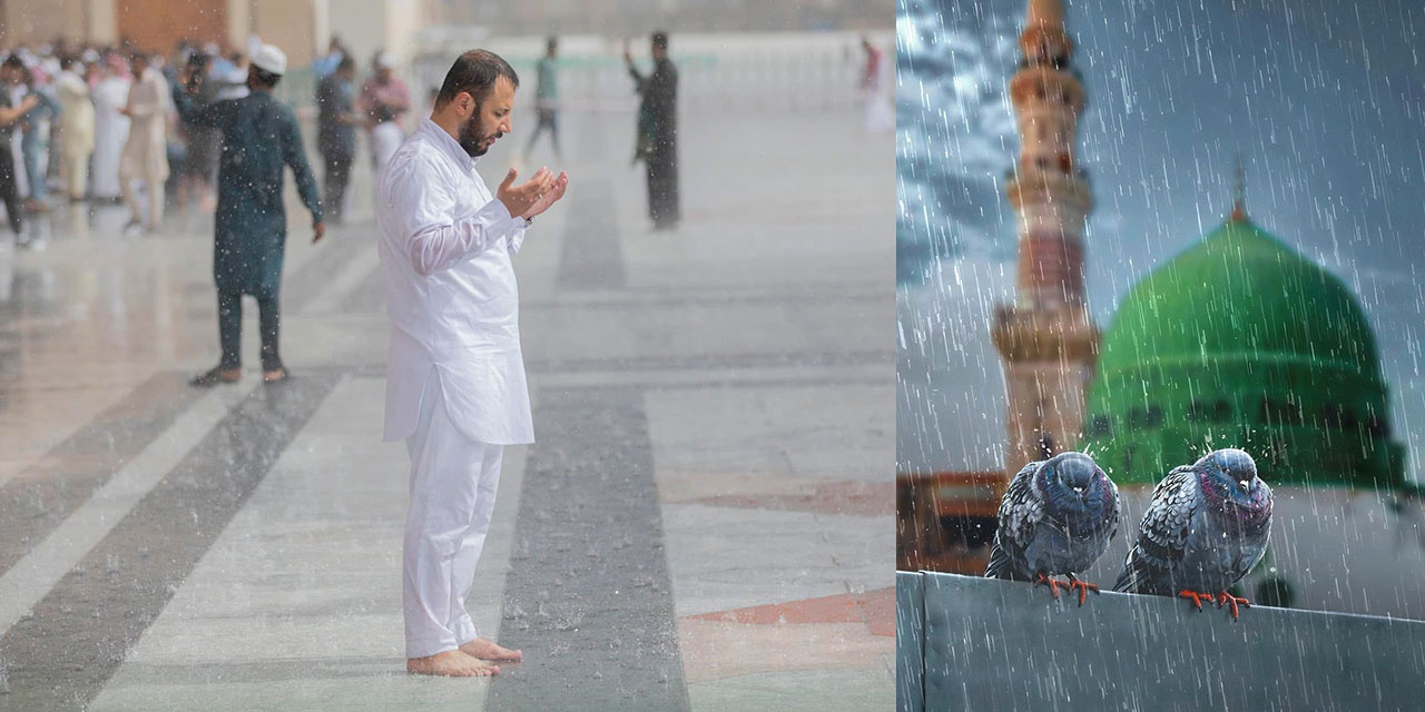 Mescid-i Nebevi'de yağdırılan yağmur dualarla karşılandı