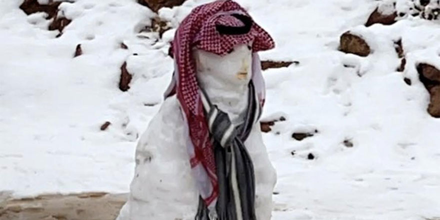 Suudi Arabistan'da nadir yağdırılan kar, coşkuyla karşılandı
