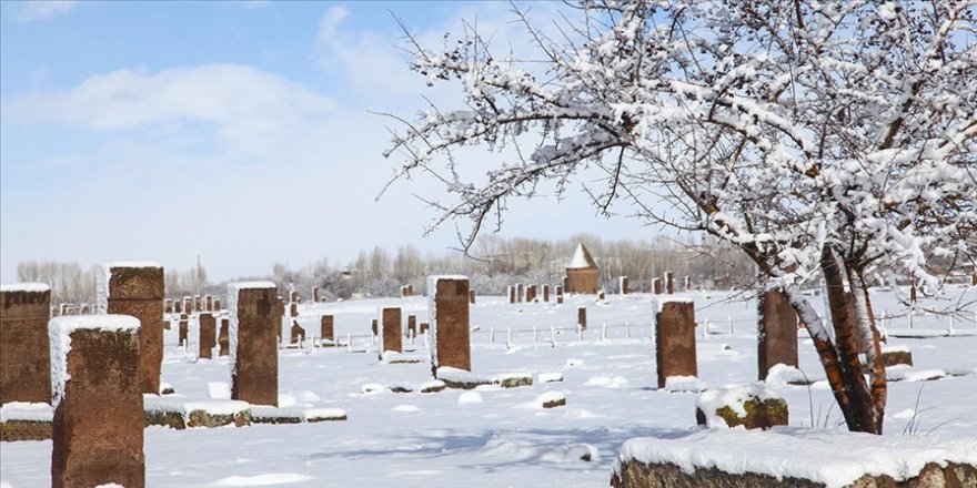 Ahlat'taki Selçuklu Meydan Mezarlığı karla kaplandı