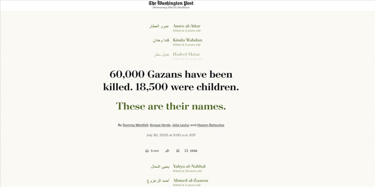 Washington Post, Gazze'de öldürülen 18 bin 500 çocuğun isimlerini yayımladı